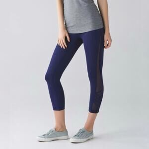 Lululemon SoulCycle Minimalist Crop Mesh Crisscross Strap Leggings Hero Blue
